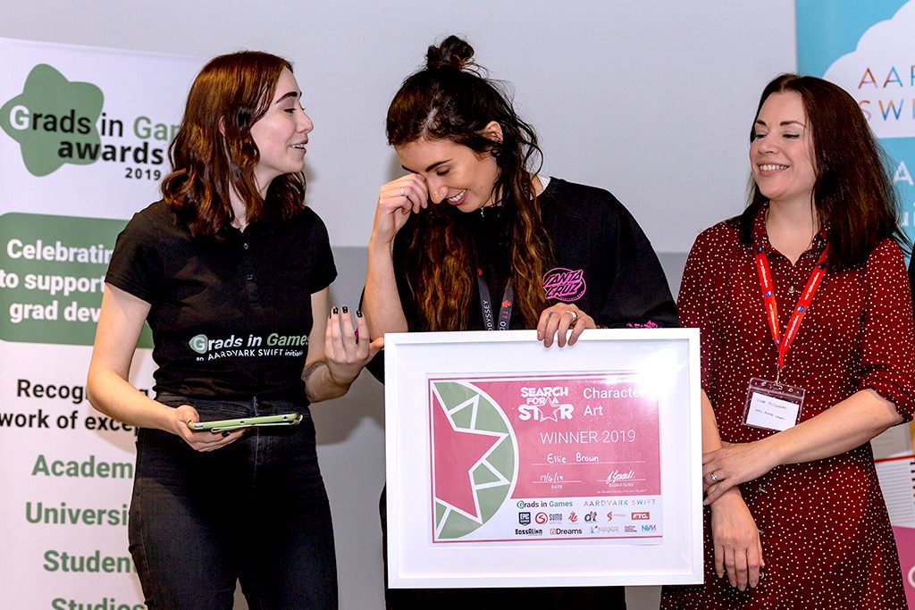 Ellie Brown reacts to winning the Grads in Games Character Art award at Search for a Star 2019