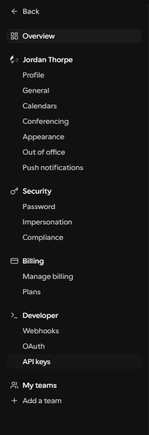 Cal.com API Keys setting